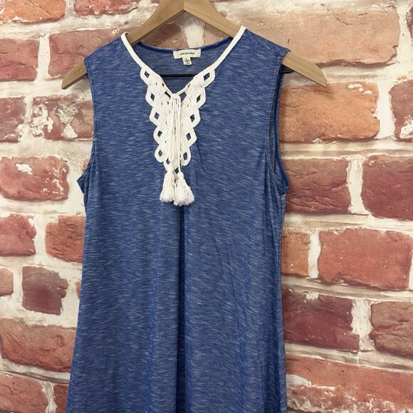 Max Studio Dress Women's Small Blue Boho Heathered Stretchy Embroidered Casual - Picture 4 of 8